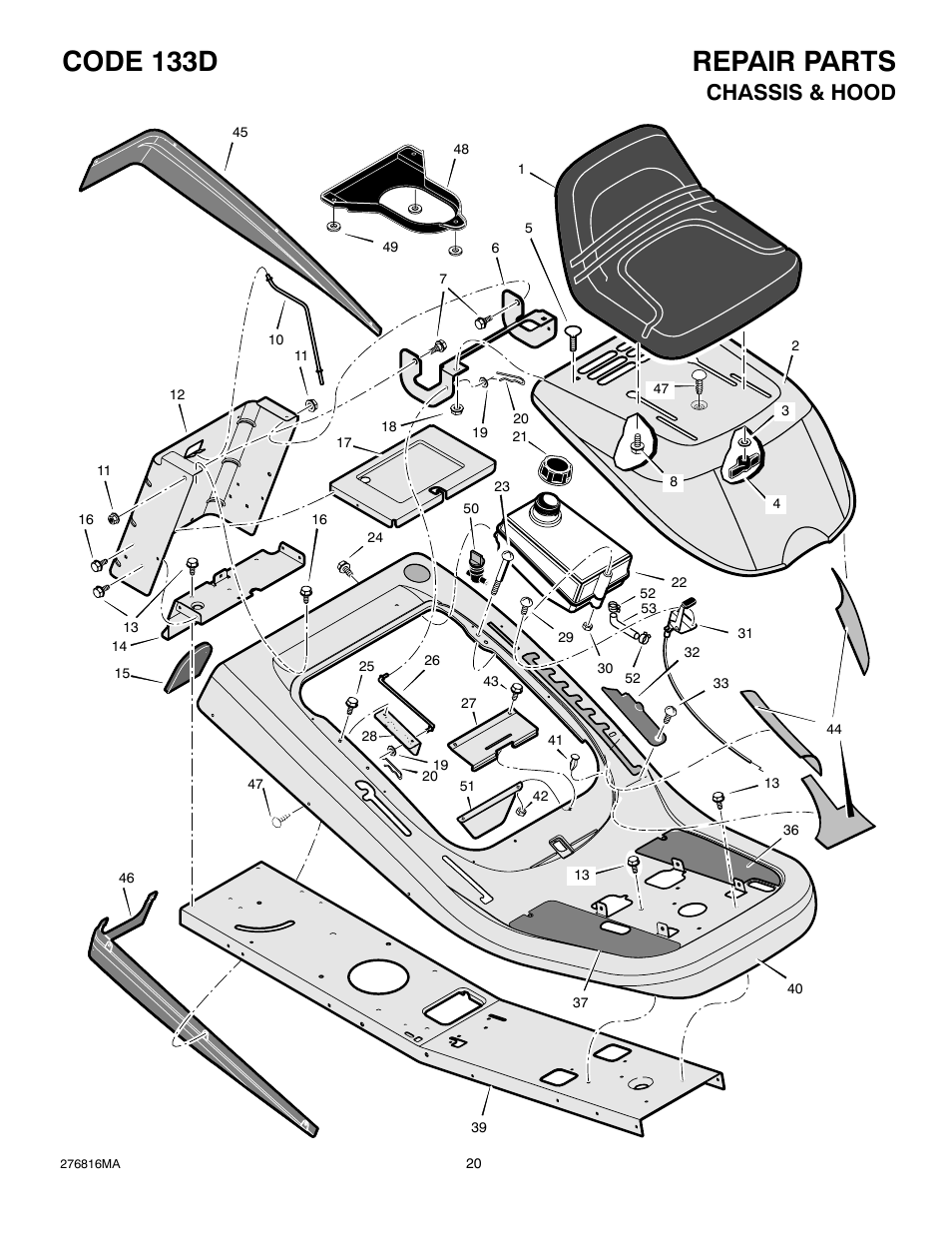 Repair parts code 133d, Chassis & hood | Hayter Mowers M10/30 User Manual | Page 20 / 36
