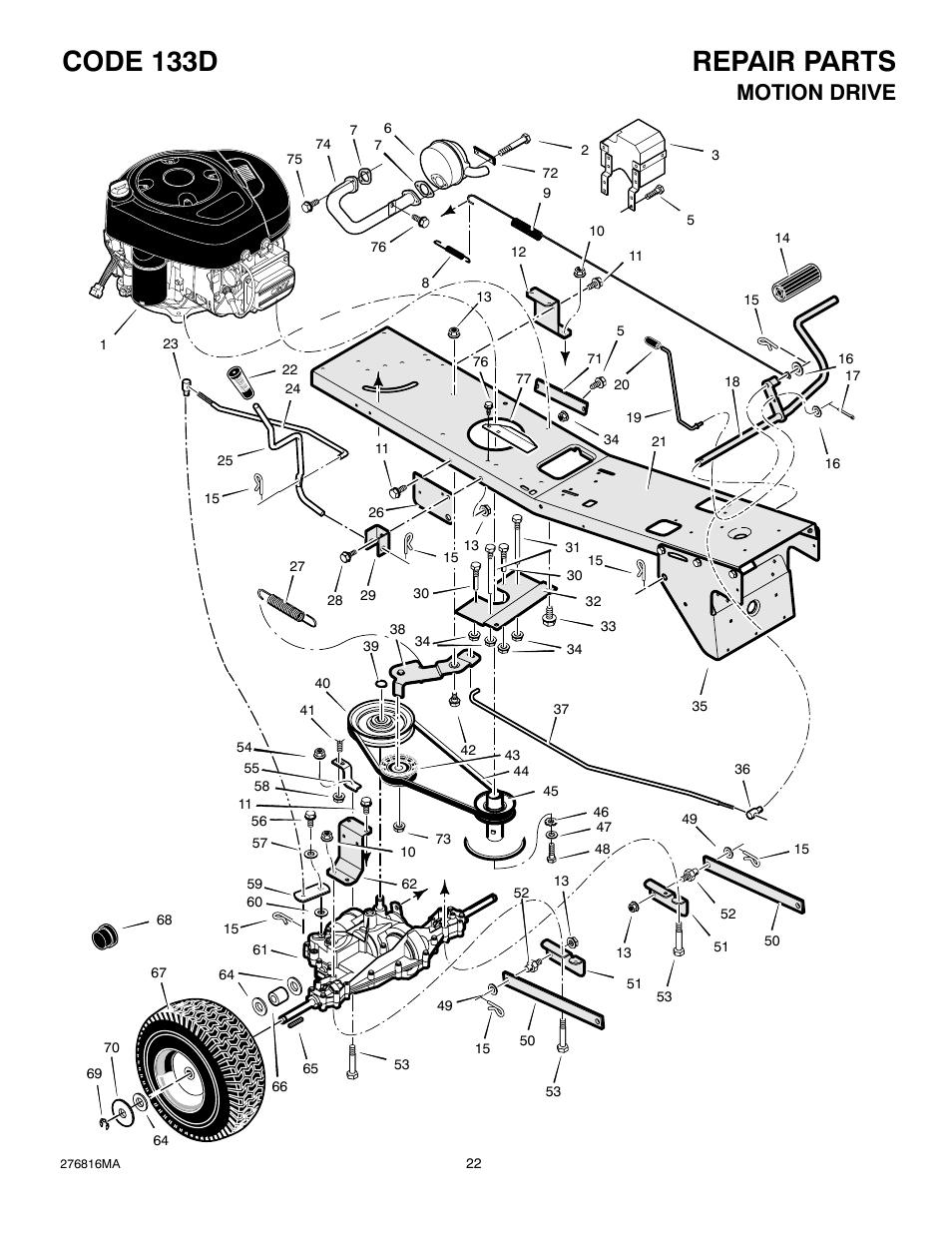 Repair parts code 133d, Motion drive | Hayter Mowers M10/30 User Manual | Page 22 / 36