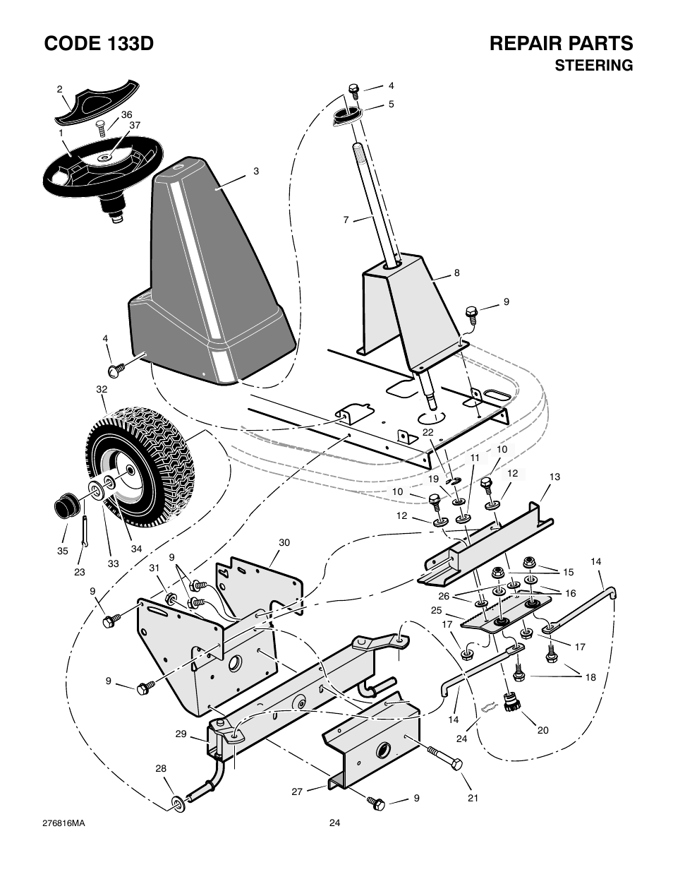 Repair parts code 133d, Steering | Hayter Mowers M10/30 User Manual | Page 24 / 36