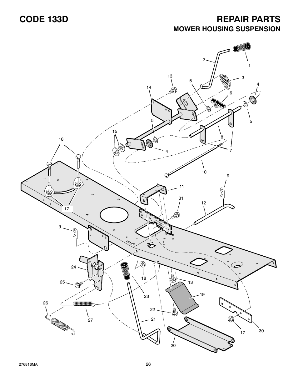 Repair parts code 133d, Mower housing suspension | Hayter Mowers M10/30 User Manual | Page 26 / 36
