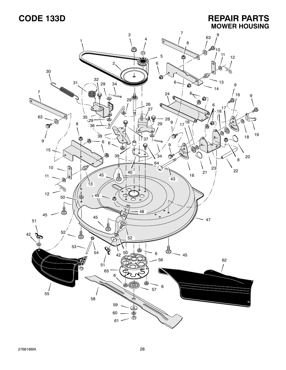 Repair parts code 133d, Mower housing | Hayter Mowers M10/30 User Manual | Page 28 / 36