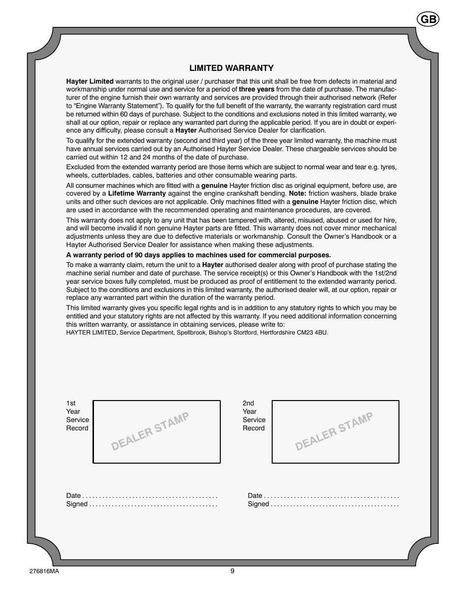 Hayter Mowers M10/30 User Manual | Page 9 / 36