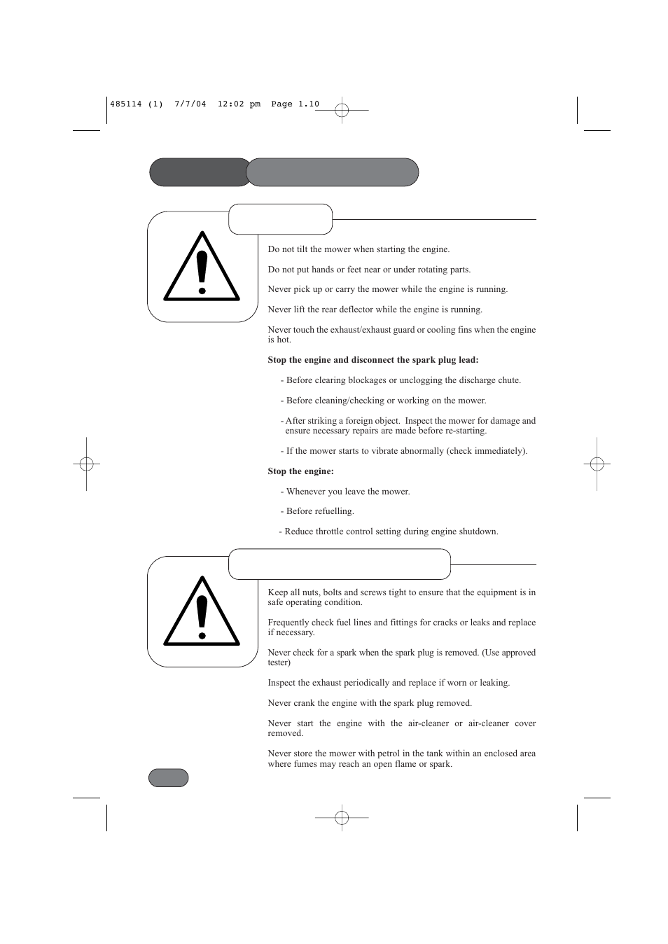 Safety precautions, Operation maintenance & storage | Hayter Mowers harrier 48 485A User Manual | Page 10 / 36