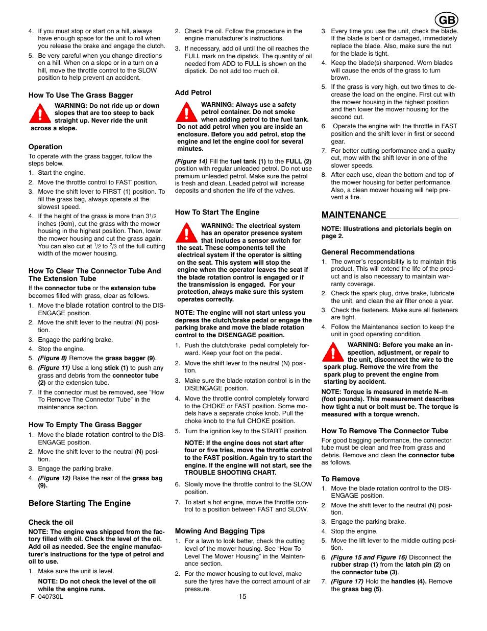 Maintenance | Hayter Mowers Heritige Tractor CODE131B User Manual | Page 15 / 40