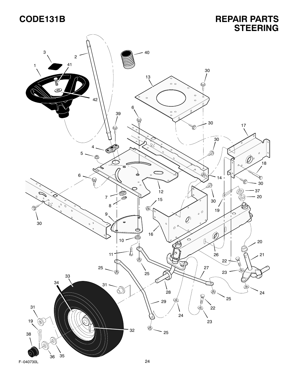 Repair parts code131b, Steering | Hayter Mowers Heritige Tractor CODE131B User Manual | Page 24 / 40