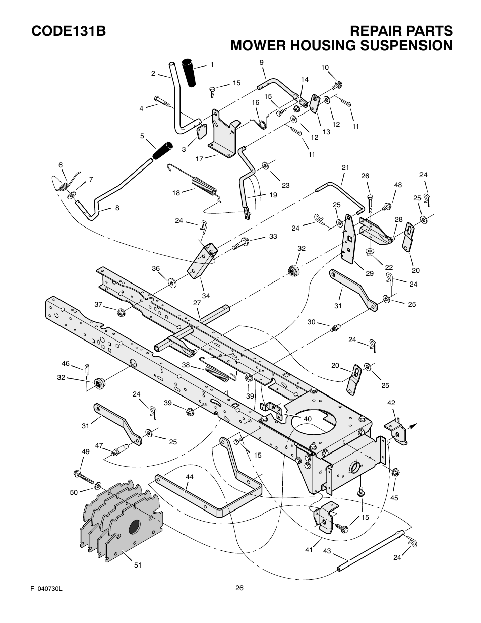 Repair parts code131b, Mower housing suspension | Hayter Mowers Heritige Tractor CODE131B User Manual | Page 26 / 40