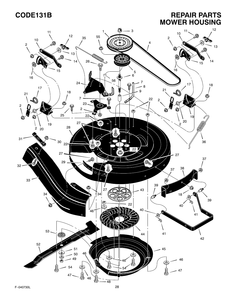 Repair parts code131b, Mower housing | Hayter Mowers Heritige Tractor CODE131B User Manual | Page 28 / 40