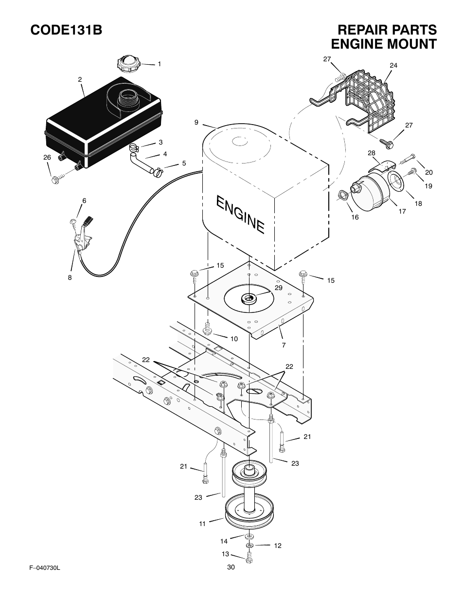 Repair parts code131b, Engine mount | Hayter Mowers Heritige Tractor CODE131B User Manual | Page 30 / 40