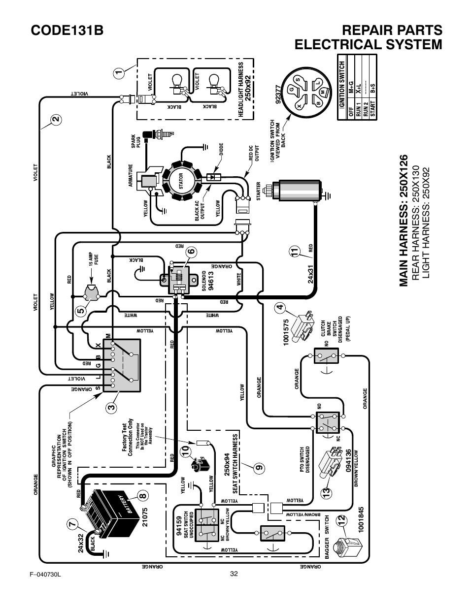 Repair parts code131b, Electrical system | Hayter Mowers Heritige Tractor CODE131B User Manual | Page 32 / 40