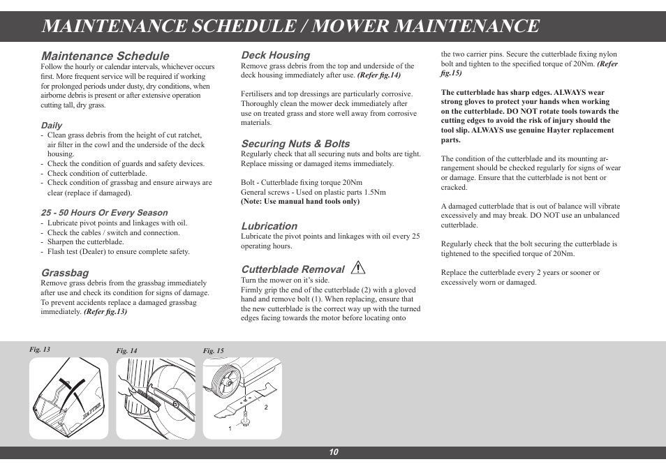 Maintenance schedule / mower maintenance, Maintenance schedule | Hayter Mowers Spirit 41 Electric 615E User Manual | Page 10 / 16