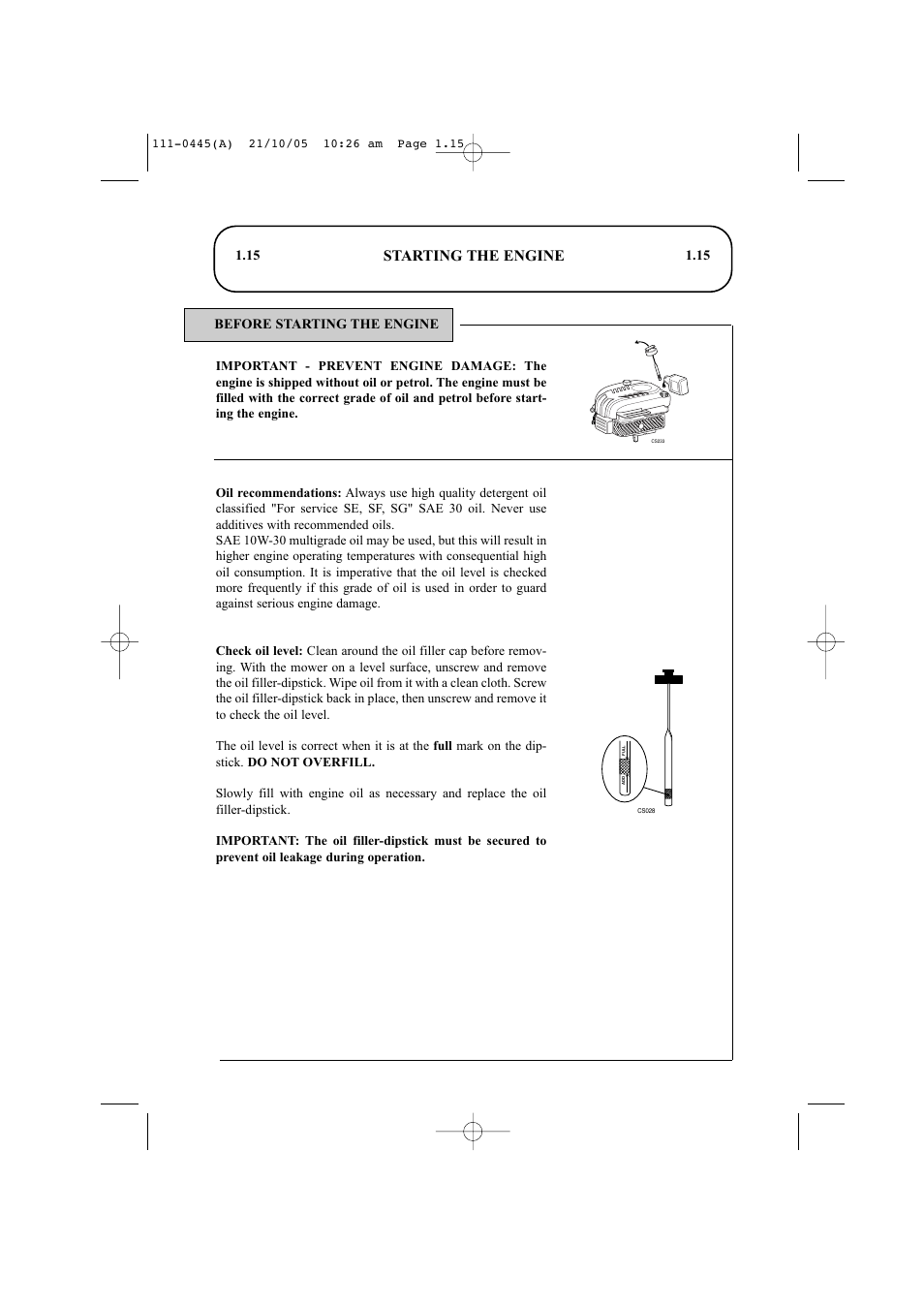 Starting the engine, Before starting the engine | Hayter Mowers Ranger 53 Pro 396D User Manual | Page 17 / 44