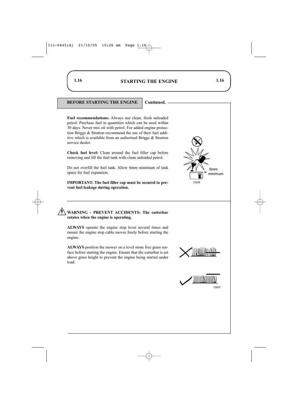 Starting the engine | Hayter Mowers Ranger 53 Pro 396D User Manual | Page 18 / 44