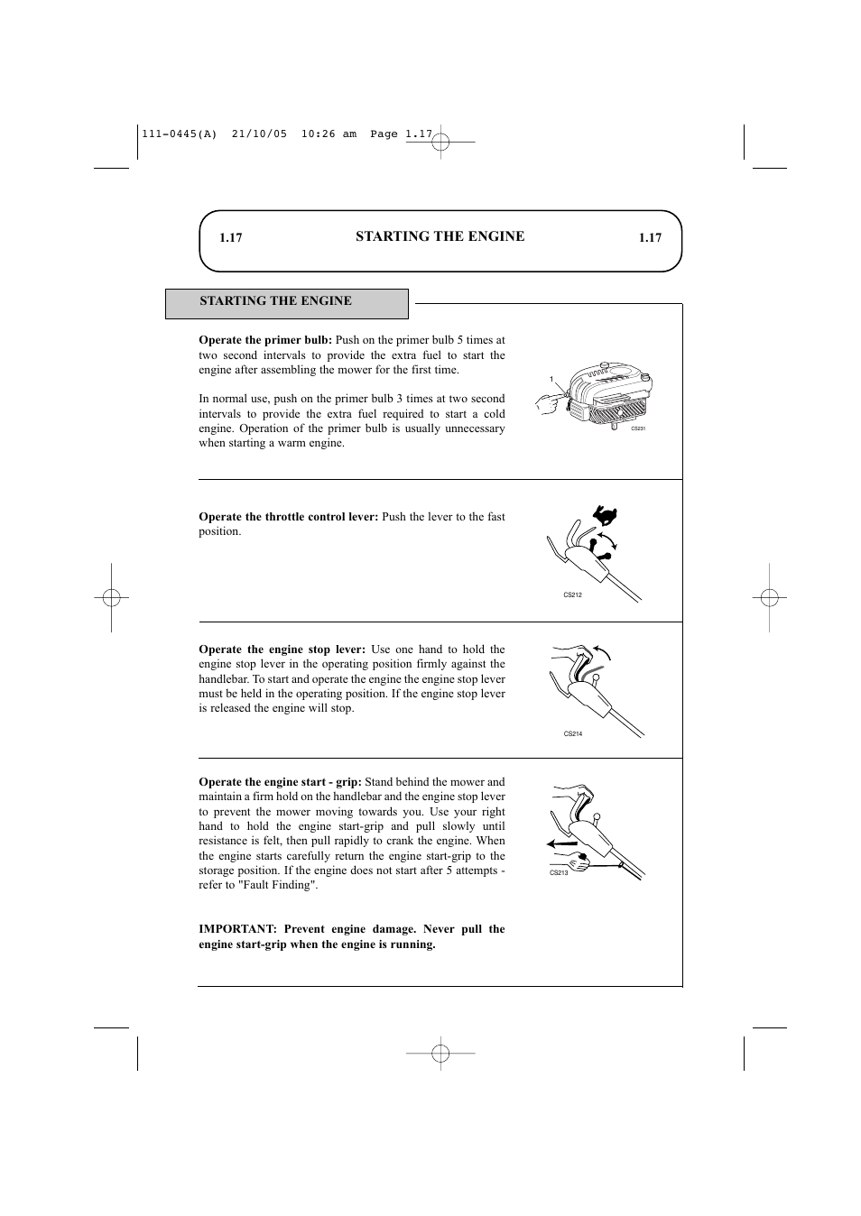 Starting the engine | Hayter Mowers Ranger 53 Pro 396D User Manual | Page 19 / 44