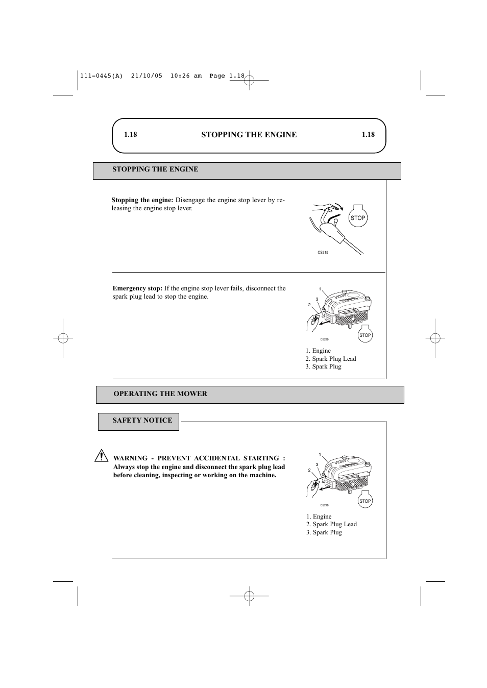 Stopping the engine | Hayter Mowers Ranger 53 Pro 396D User Manual | Page 20 / 44