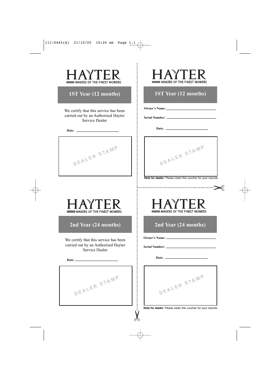 1st year (12 months), 2nd year (24 months) | Hayter Mowers Ranger 53 Pro 396D User Manual | Page 3 / 44