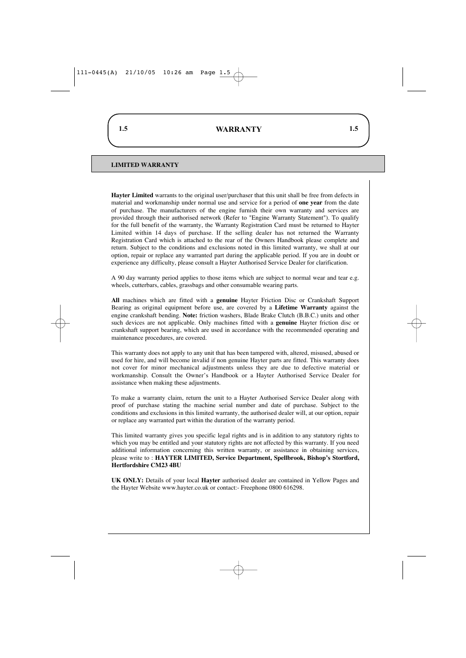 Hayter Mowers Ranger 53 Pro 396D User Manual | Page 7 / 44