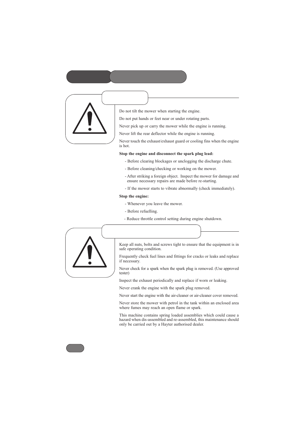 Safety precautions operation maintenance & storage | Hayter Mowers RANGER 53 PRO 396E User Manual | Page 10 / 40