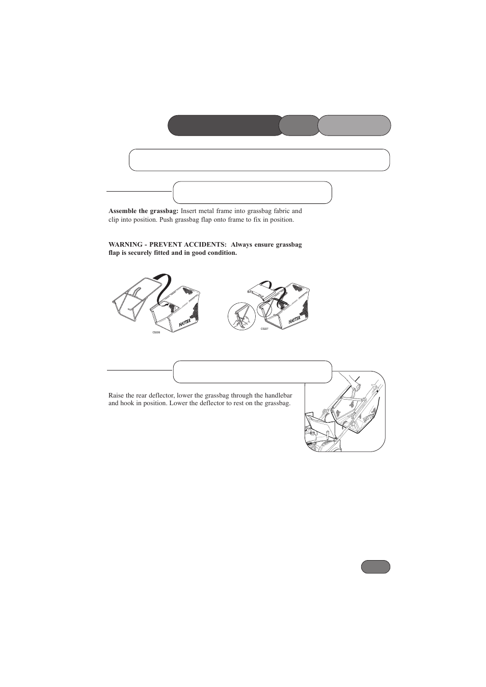 Grassbag assembly, Assembling the mower, Grassbag attachment | Assembling the mower for the first time | Hayter Mowers RANGER 53 PRO 396E User Manual | Page 13 / 40
