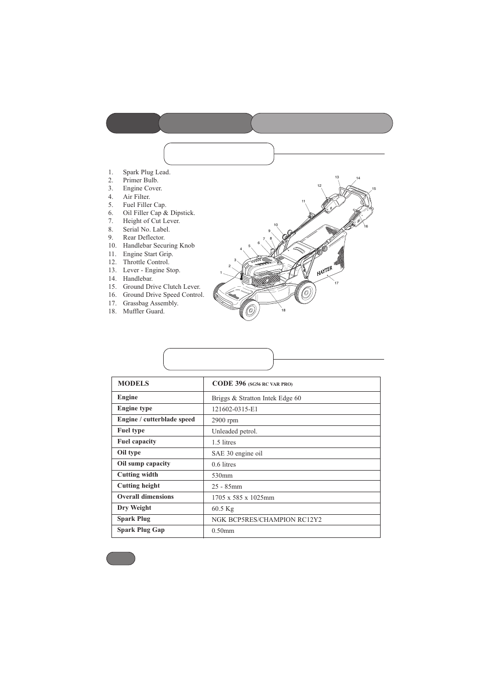 Main features, Main features /specifications, Specifications | Hayter Mowers RANGER 53 PRO 396E User Manual | Page 2 / 40