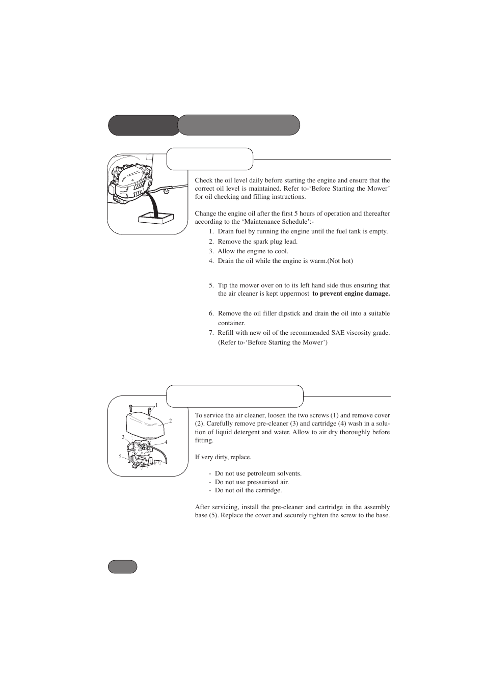 Mower oil service maintenance, Air cleaner service | Hayter Mowers RANGER 53 PRO 396E User Manual | Page 24 / 40