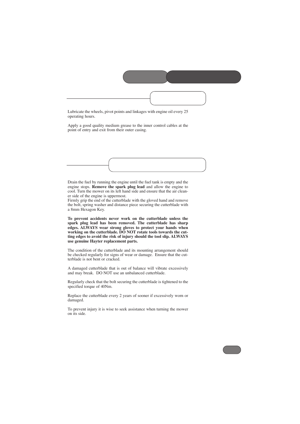Mower maintenance cutterblade removal lubrication | Hayter Mowers RANGER 53 PRO 396E User Manual | Page 27 / 40