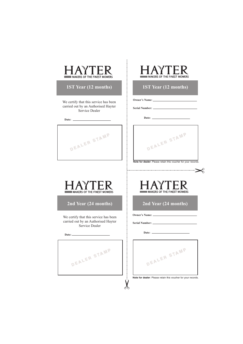 1st year (12 months), 2nd year (24 months) | Hayter Mowers RANGER 53 PRO 396E User Manual | Page 3 / 40