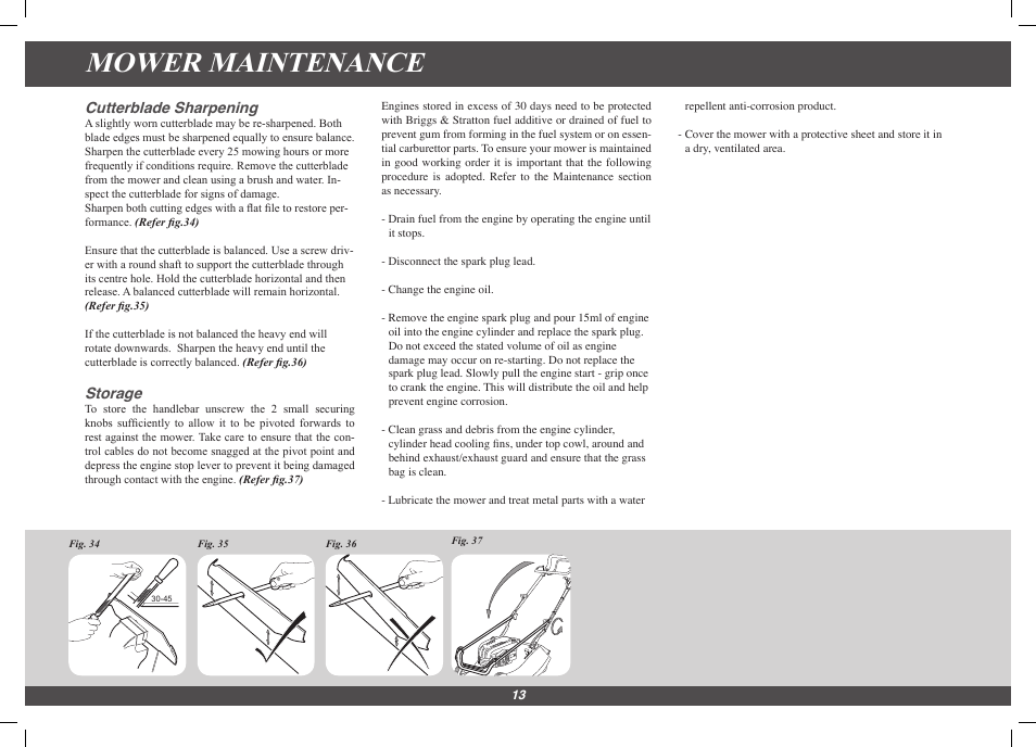 Mower maintenance, Cutterblade sharpening, Storage | Hayter Mowers Harrier 41 4113G User Manual | Page 13 / 20