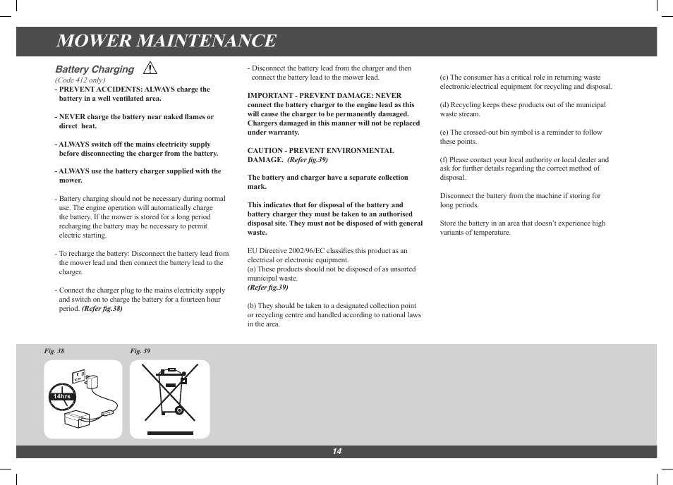 Mower maintenance, Battery charging | Hayter Mowers Harrier 41 4113G User Manual | Page 14 / 20