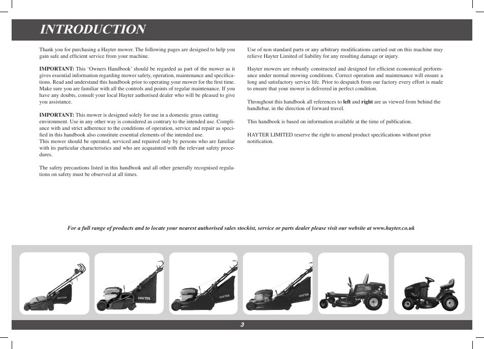 Introduction | Hayter Mowers Harrier 41 4113G User Manual | Page 3 / 20