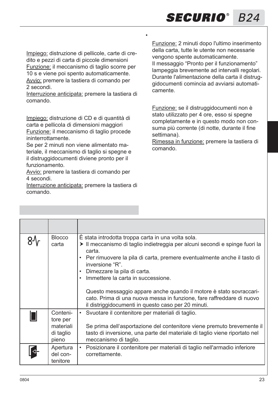 5 eliminazione dei disturbi | HSM Securio B24 User Manual | Page 23 / 67