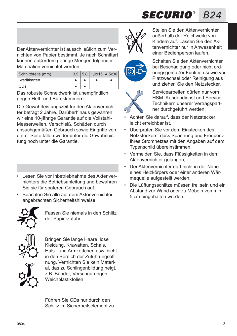 HSM Securio B24 User Manual | Page 3 / 67