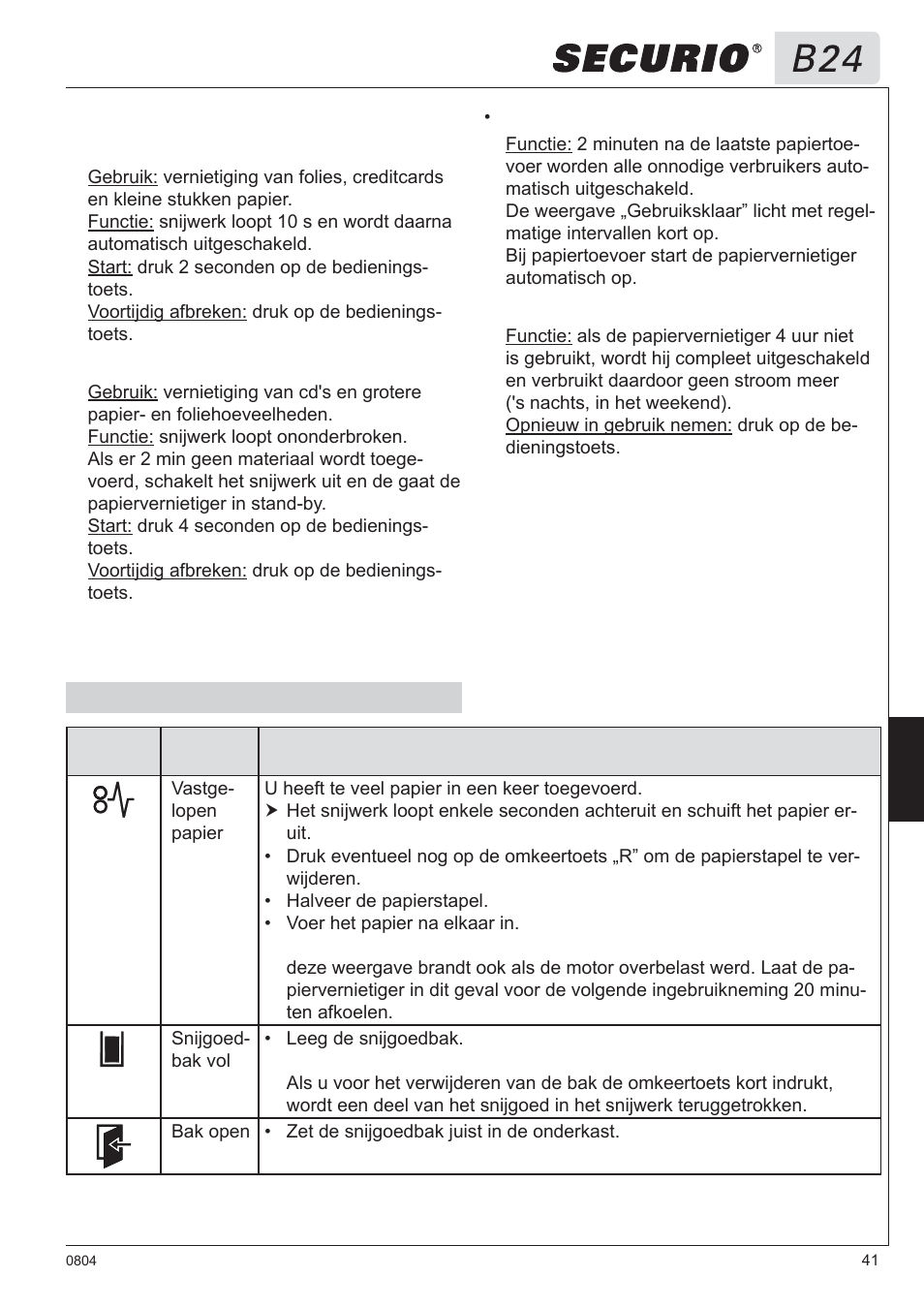 5 verhelpen van storingen | HSM Securio B24 User Manual | Page 41 / 67