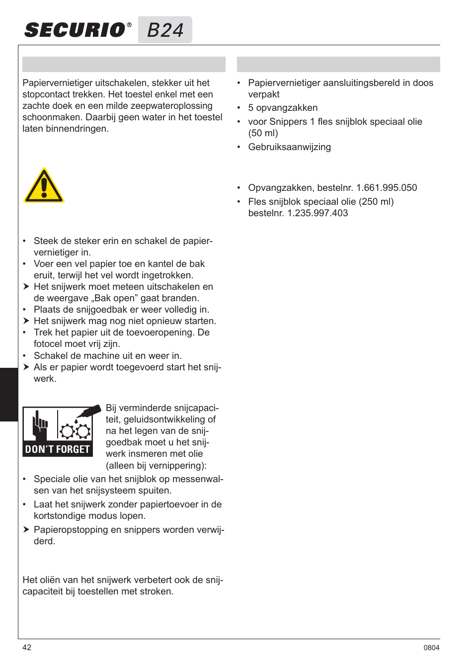 6 reiniging en onderhoud, 7 leveringsomvang | HSM Securio B24 User Manual | Page 42 / 67
