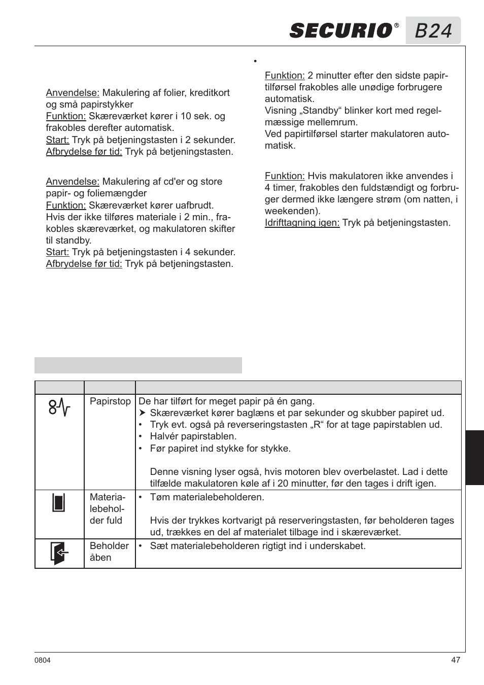 5 udbedring af fejl | HSM Securio B24 User Manual | Page 47 / 67