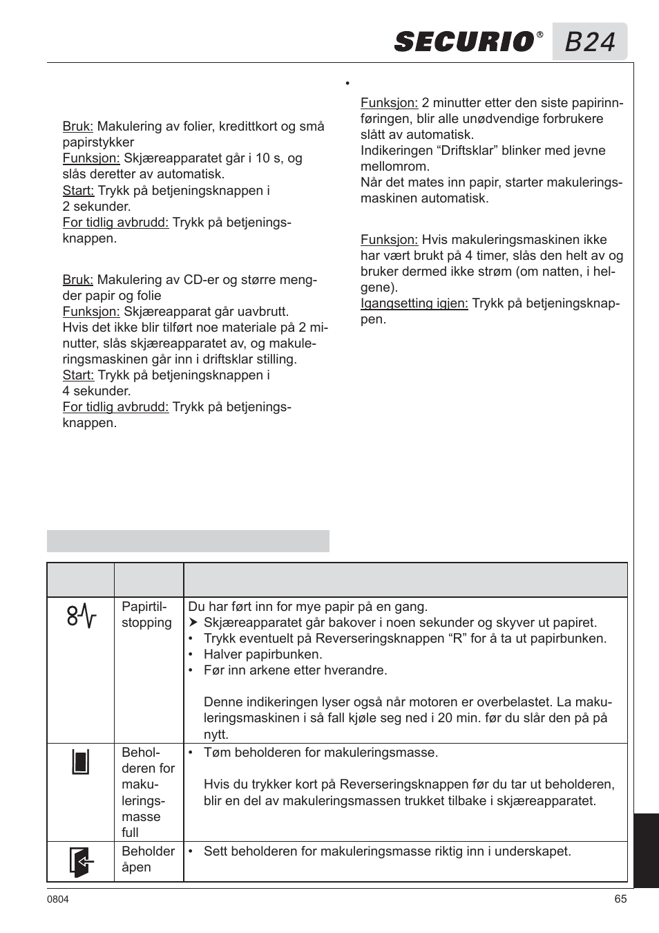 5 feilretting | HSM Securio B24 User Manual | Page 65 / 67