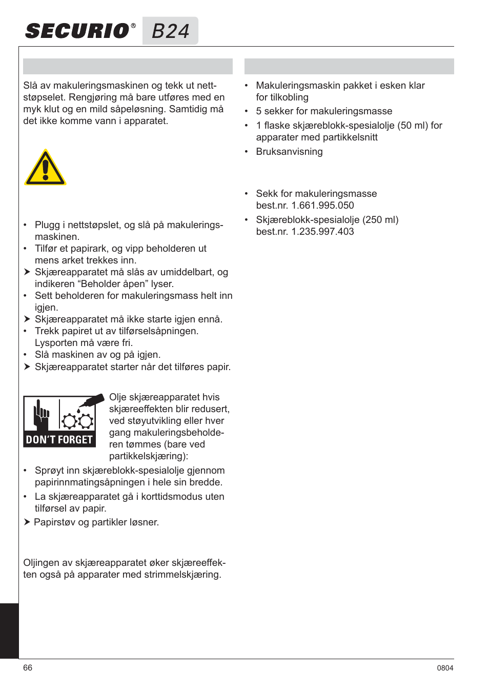 6 renhold og stell, 7 leveringsomfang | HSM Securio B24 User Manual | Page 66 / 67