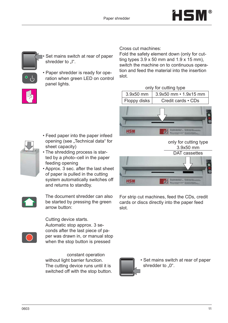 Start-up | HSM 411.2 User Manual | Page 11 / 63