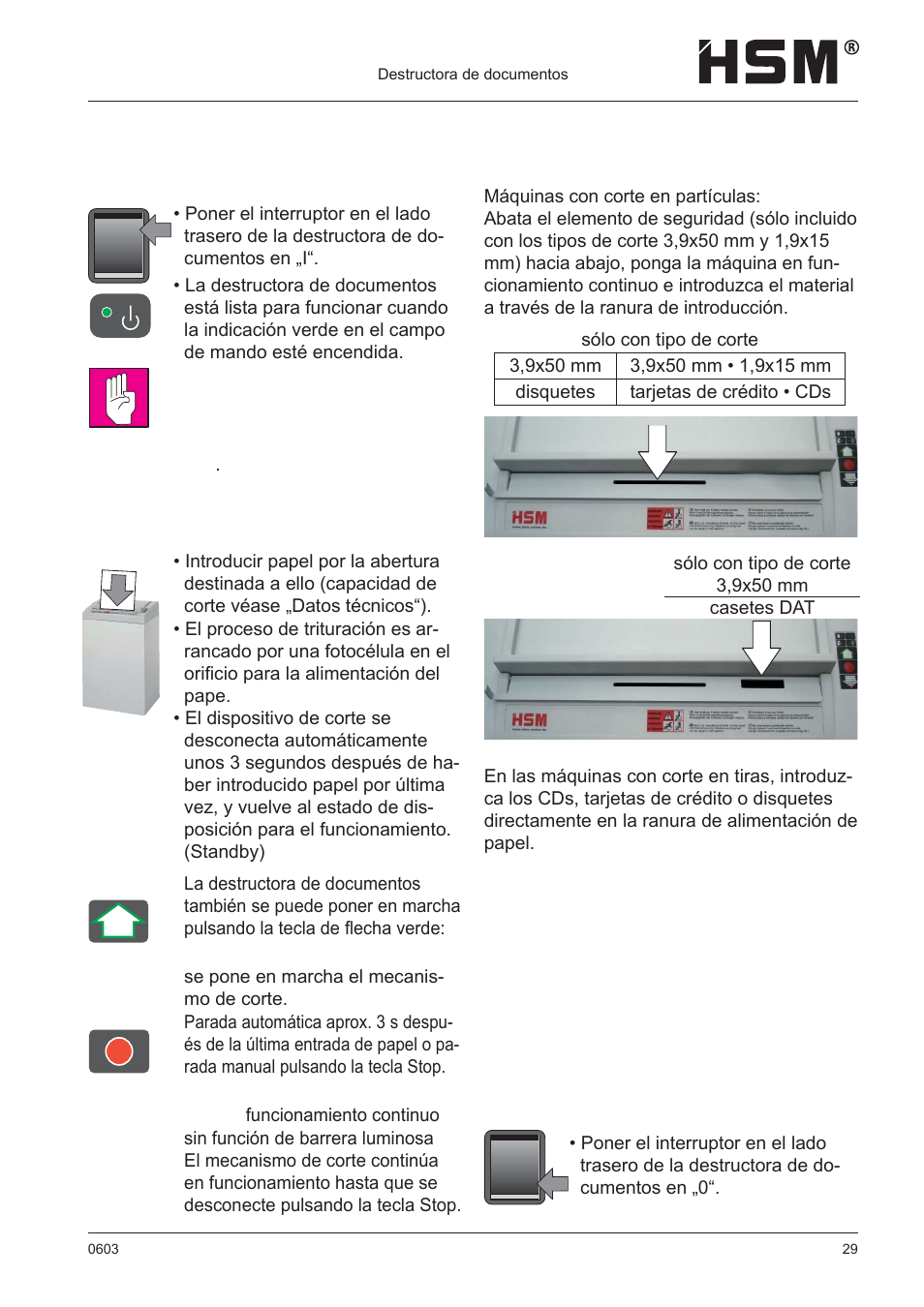 Poner en funcionamiento | HSM 411.2 User Manual | Page 29 / 63