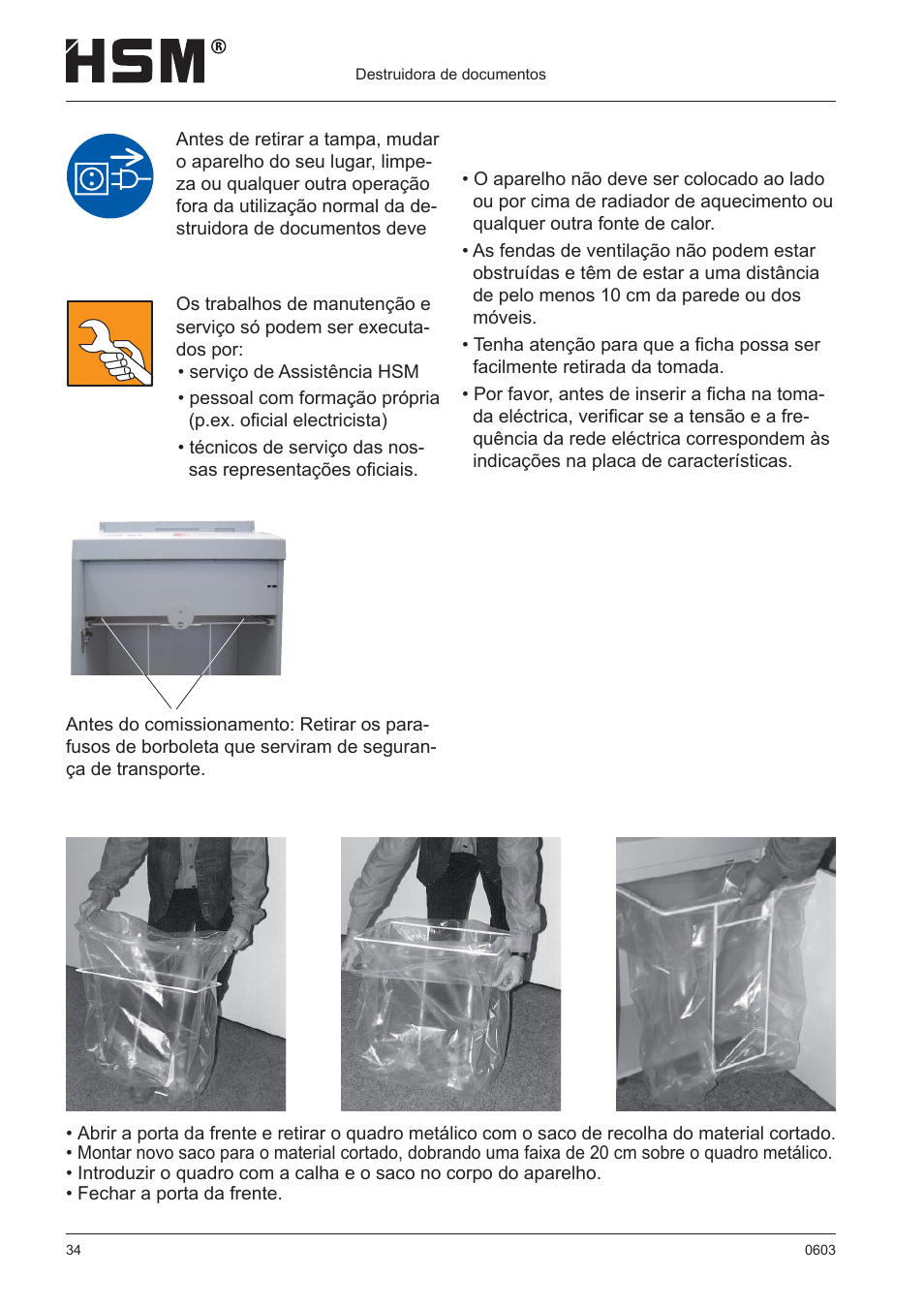 Colocação | HSM 411.2 User Manual | Page 34 / 63