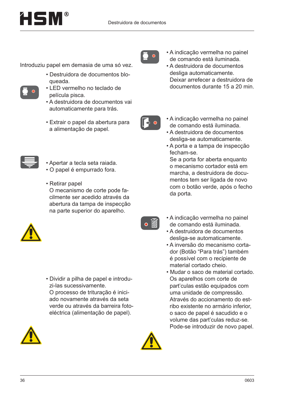 Eliminação de falhas | HSM 411.2 User Manual | Page 36 / 63