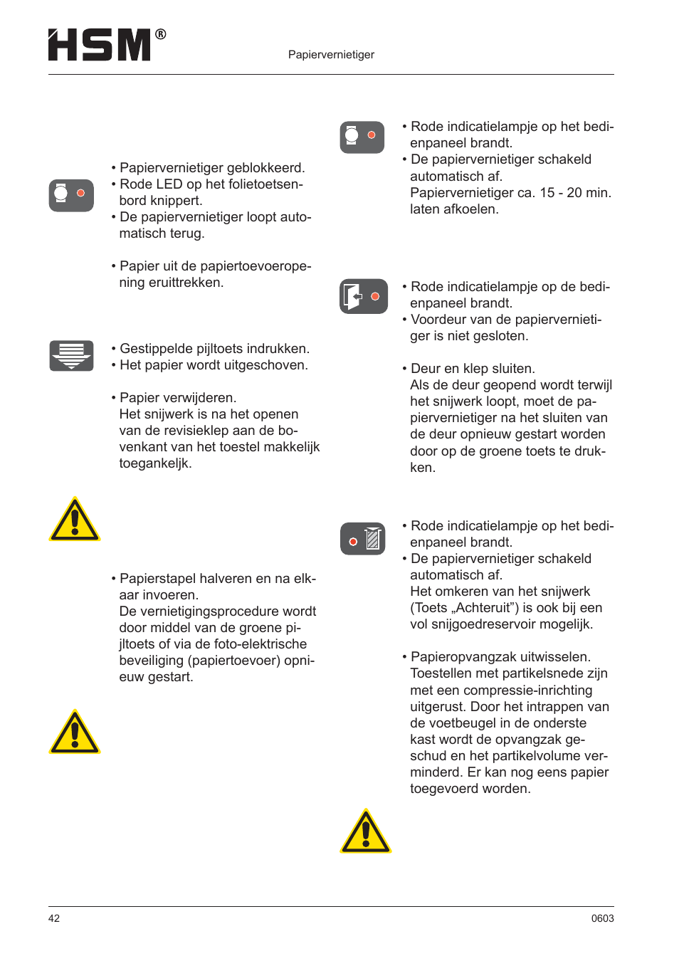 Verhelpen van storingen | HSM 411.2 User Manual | Page 42 / 63