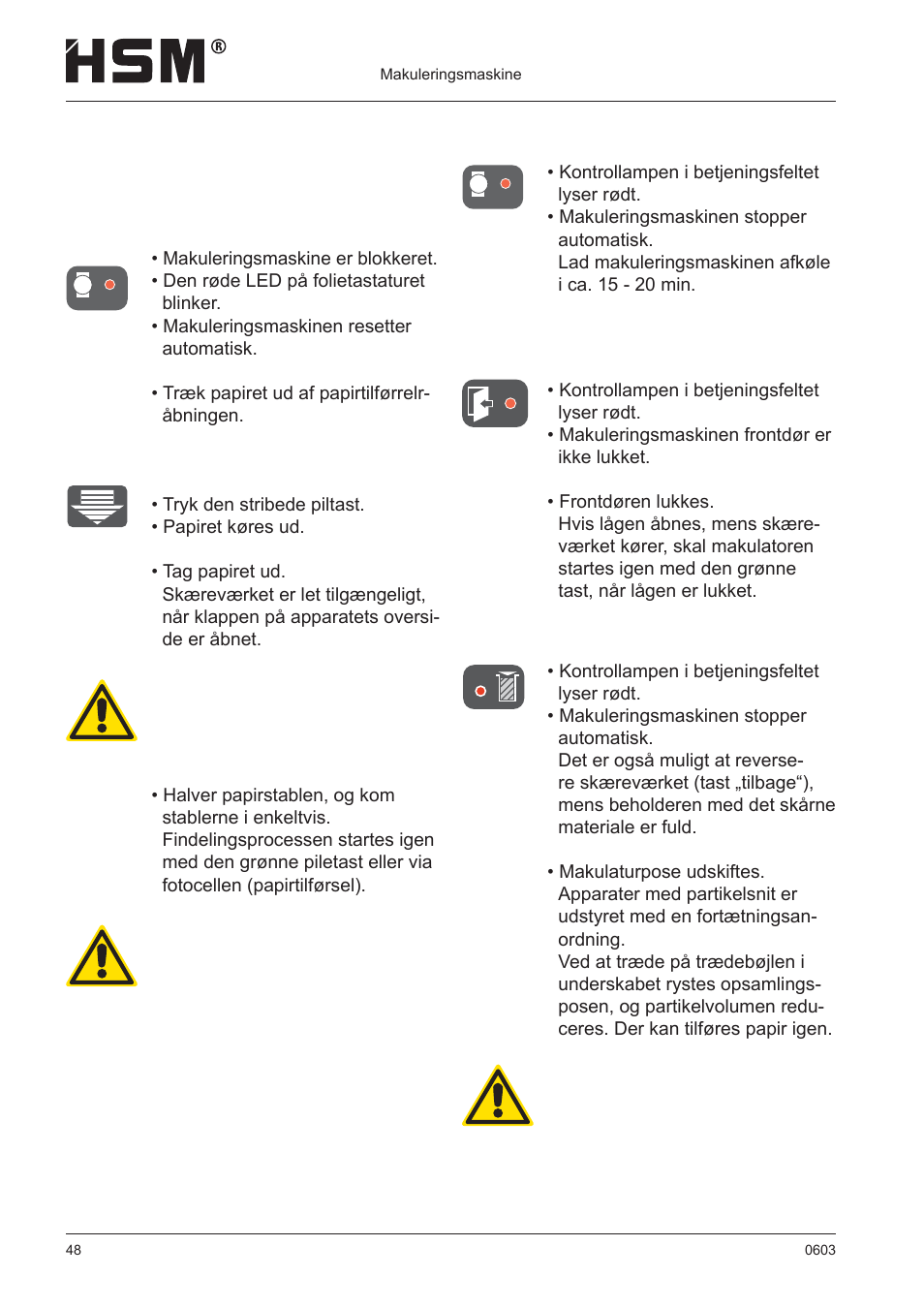 Fejlafhjælpning | HSM 411.2 User Manual | Page 48 / 63