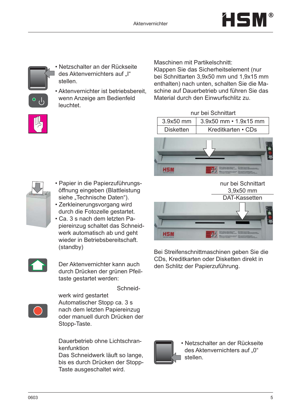 Bedienung | HSM 411.2 User Manual | Page 5 / 63