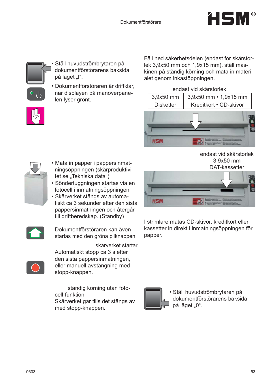 Idrifttagande | HSM 411.2 User Manual | Page 53 / 63