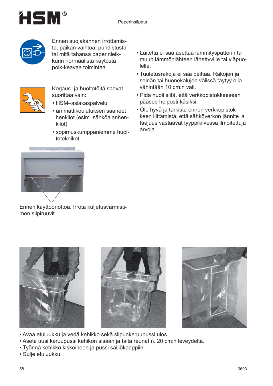 Kokoaminen | HSM 411.2 User Manual | Page 58 / 63