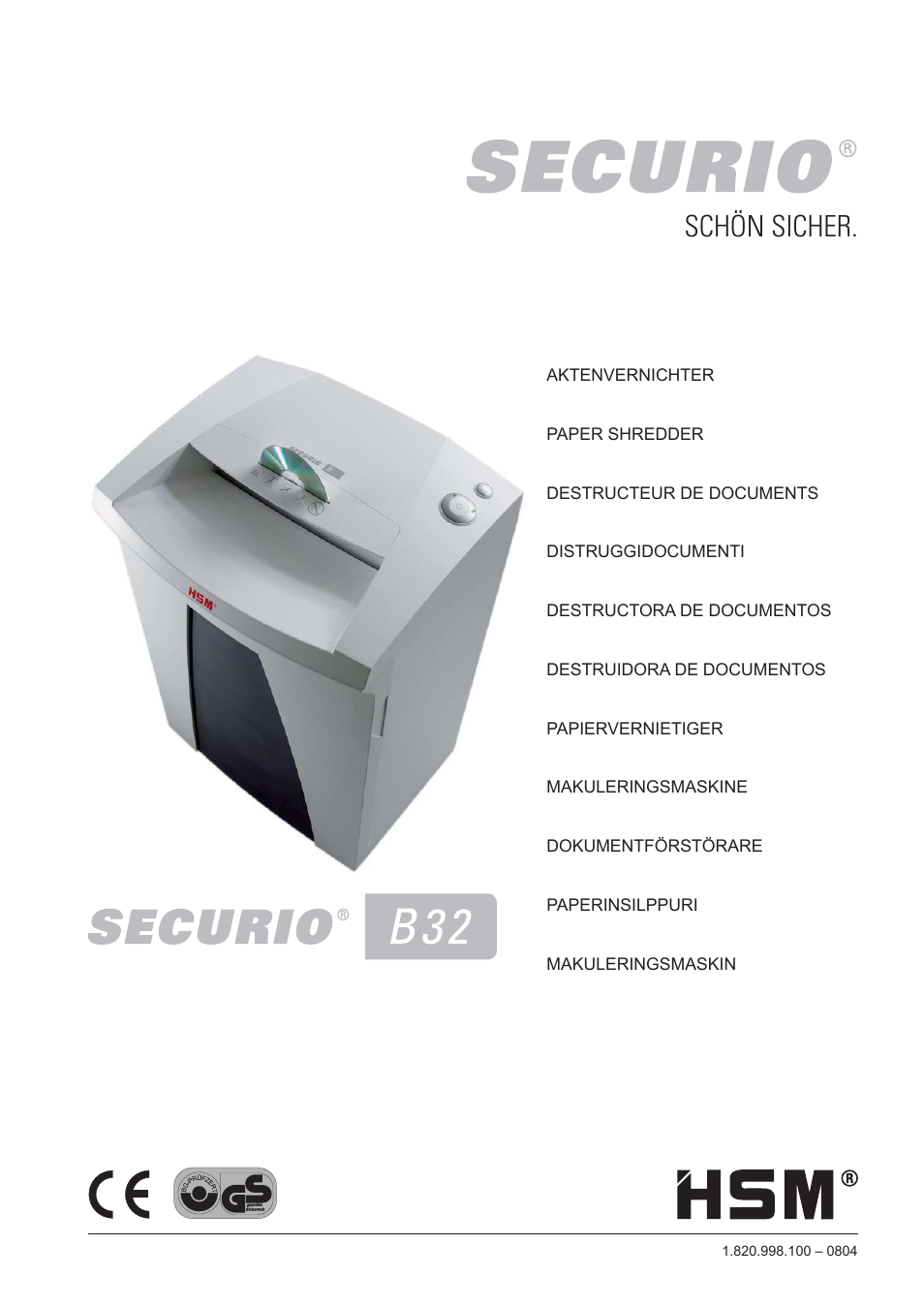 HSM Securio B32 User Manual | 67 pages