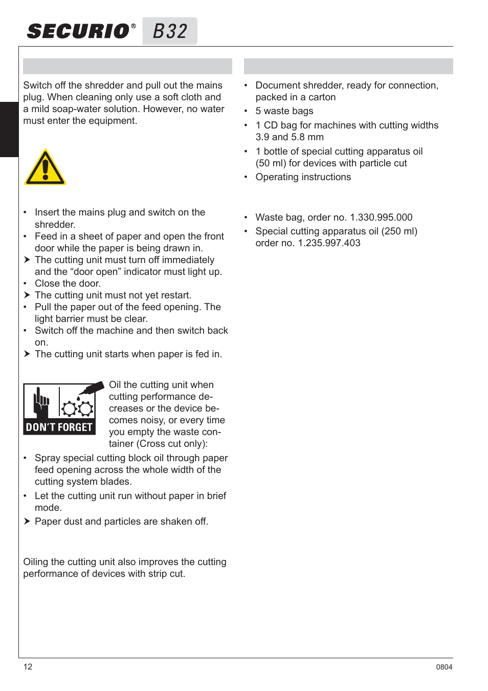 6 cleaning and maintenance, 7 scope of delivery | HSM Securio B32 User Manual | Page 12 / 67