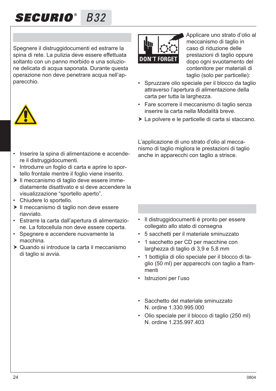 6 pulizia e cura, 7 fornitura | HSM Securio B32 User Manual | Page 24 / 67