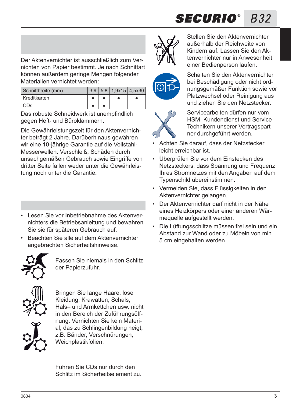 HSM Securio B32 User Manual | Page 3 / 67