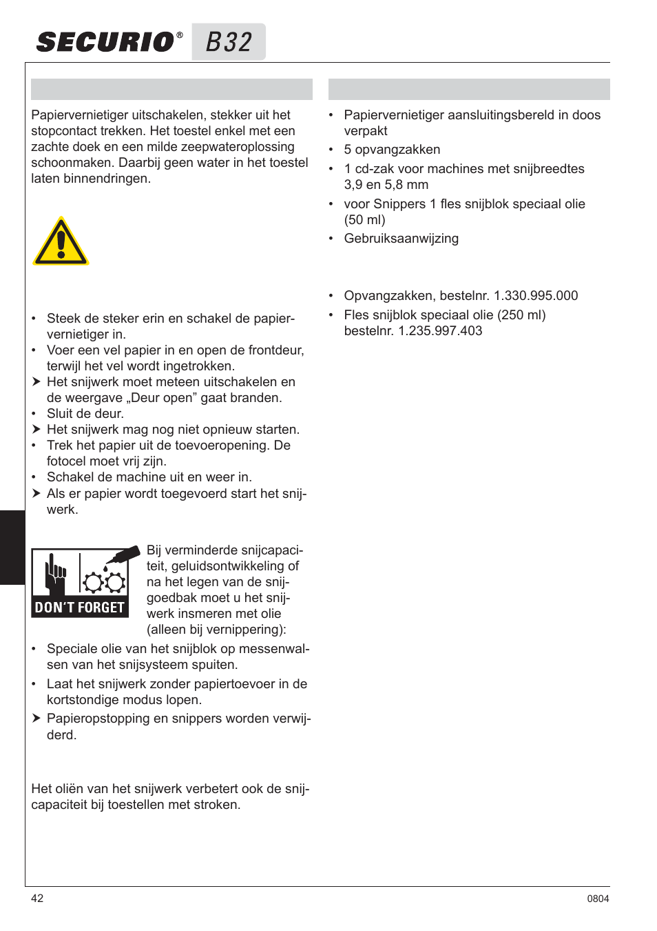 6 reiniging en onderhoud, 7 leveringsomvang | HSM Securio B32 User Manual | Page 42 / 67